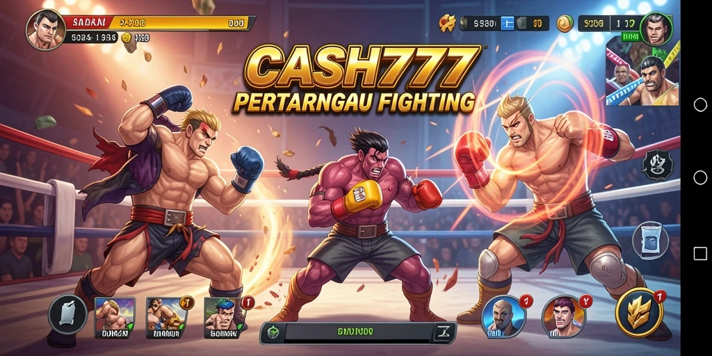 Screenshot CASH777 menampilkan momen pertarungan yang mendebarkan dan karakter yang dinamis.