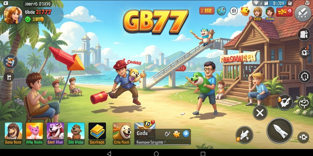 Tangkapan layar menunjukkan pengalaman seru bermain GB777 dengan karakter dan misi menarik.