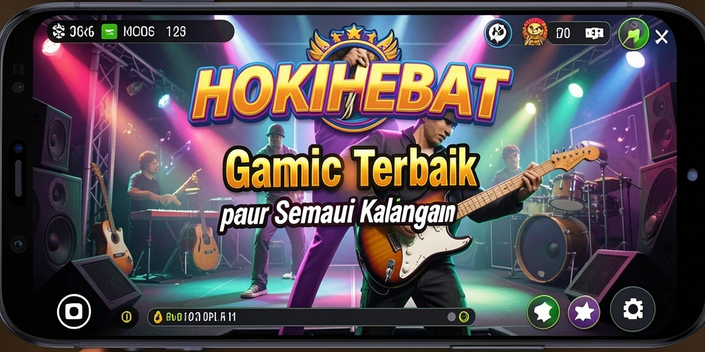 Screenshot gameplay HOKIHEBAT menunjukkan pengalaman musik yang menyenangkan.