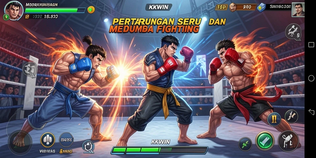 Tampilan gameplay KKWIN yang penuh aksi dan seru saat pertarungan berlangsung.