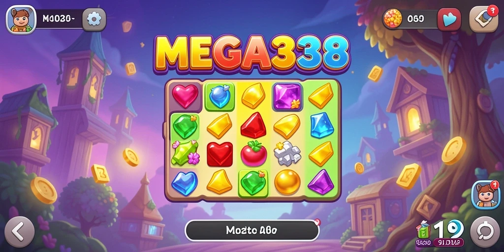 Screenshot MEGA338 menampilkan gameplay seru Match-3 yang menantang.