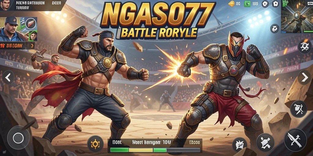 Screenshot gameplay NGASO77 dengan aksi seru di arena Battle Royale.