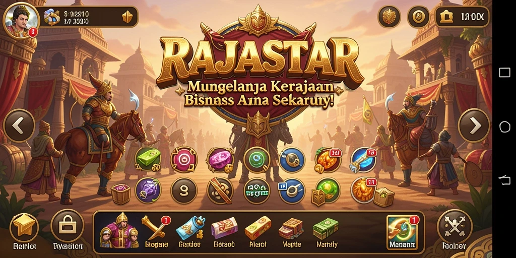 Screenshot RAJASTAR menampilkan gameplay strategi bisnis yang mendebarkan.