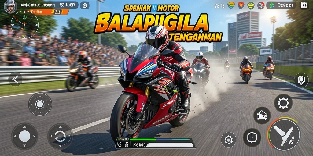 Gameplay menegangkan di SPINGILA dengan balapan motor yang seru.