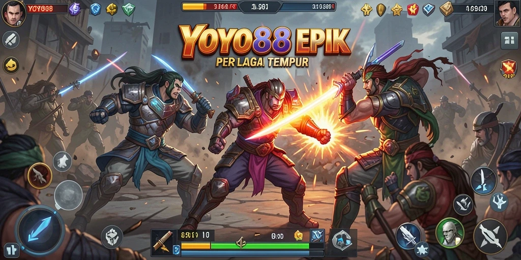 Screenshot menunjukkan pertarungan epik antara dua karakter dalam YOYO88.